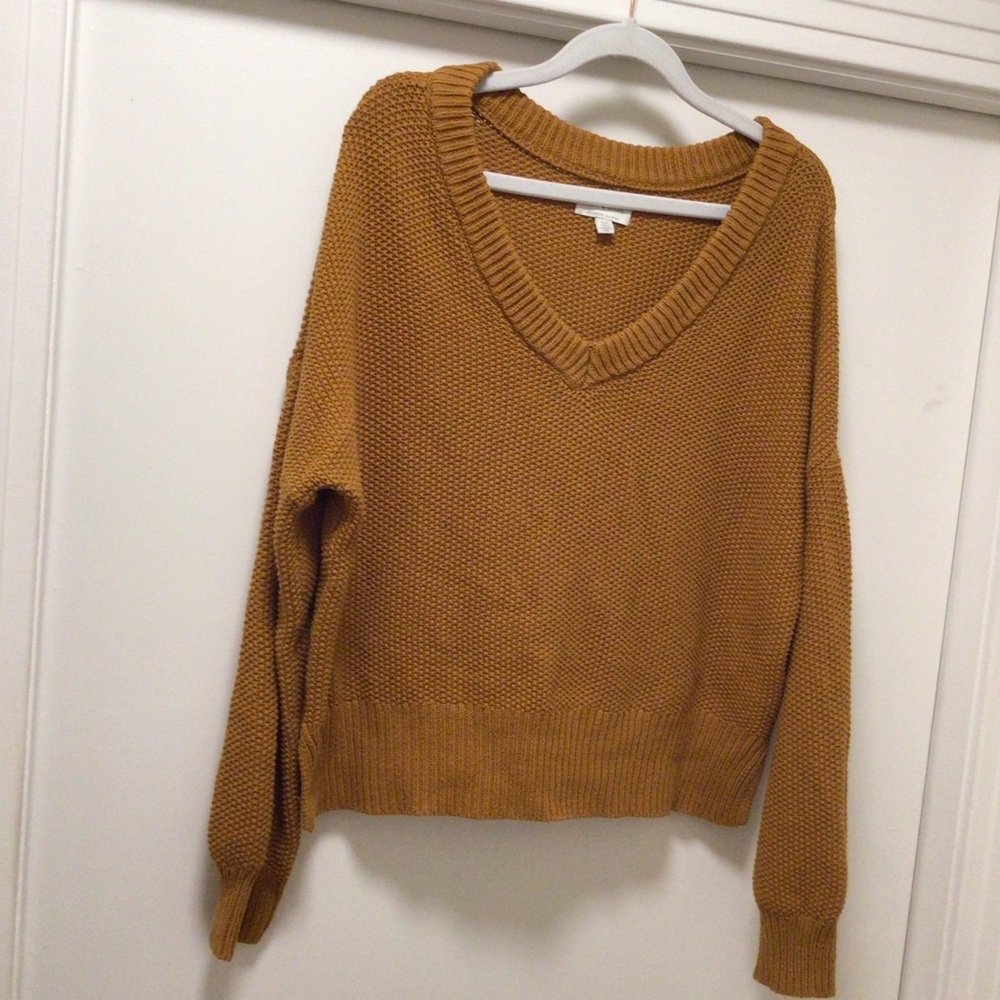Womens Lucky Brand Mustard Knit V-neck Sweater
